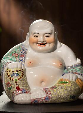 景德镇雕塑笑佛摆件陶瓷大肚弥勒佛像开脸喜玄关门厅开业乔迁礼品