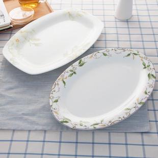 鱼盘子可微波 家用骨瓷鱼盘子蒸鱼盘子烤鱼盘椭圆形12英寸长鱼盘装