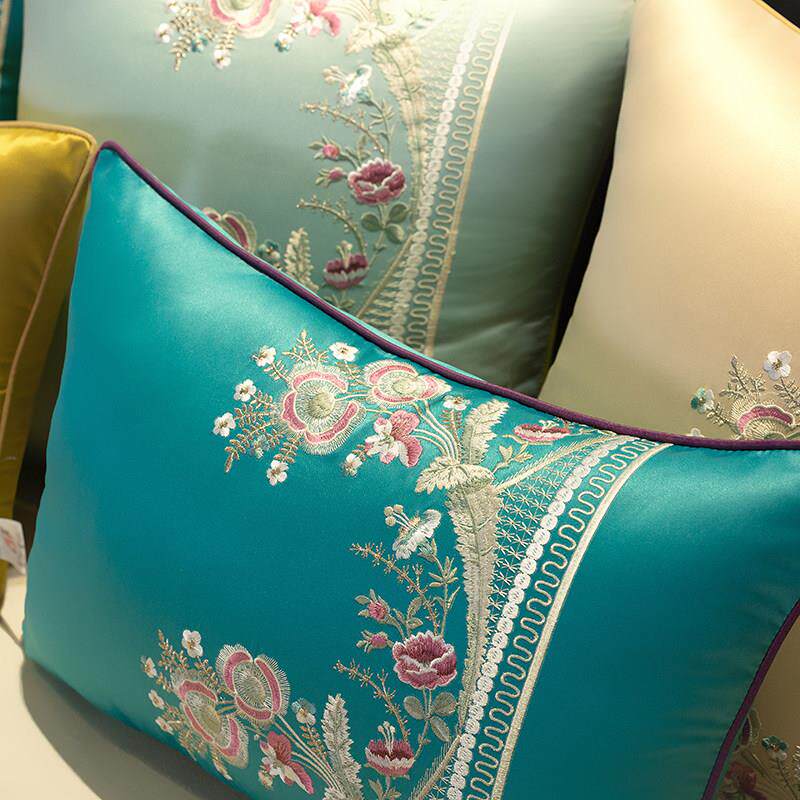 新中式沙发刺绣抱枕现代中式靠背客厅大靠垫套欧式简约腰枕不含芯