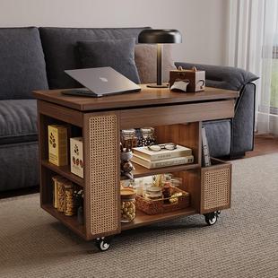 实木可移动茶几升降式小户型阳台客厅家用沙发边柜小推车巴士边几
