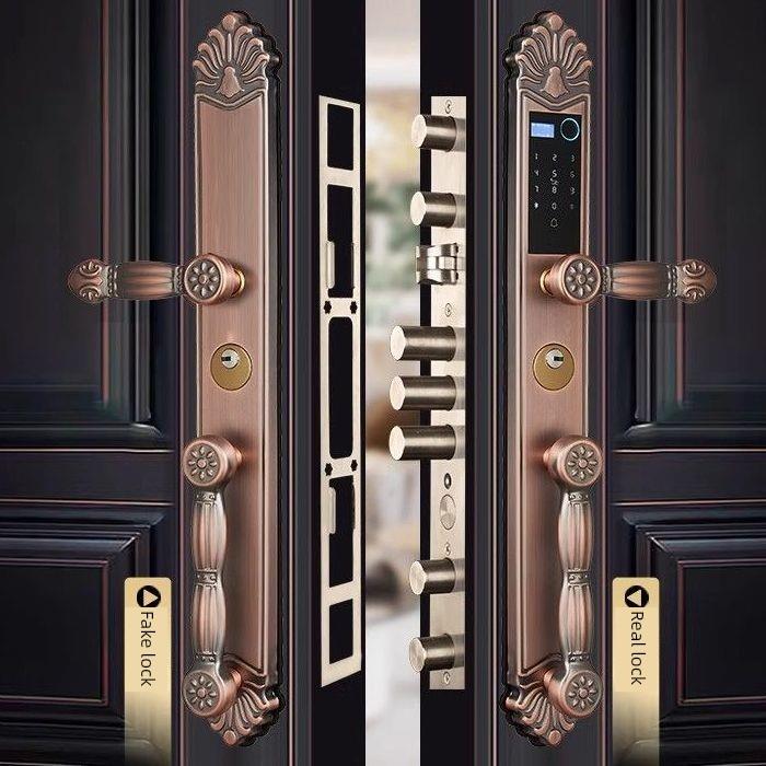 欧式别墅双开双开门家用指纹锁智能覆古农村大门防盗门门锁密码锁