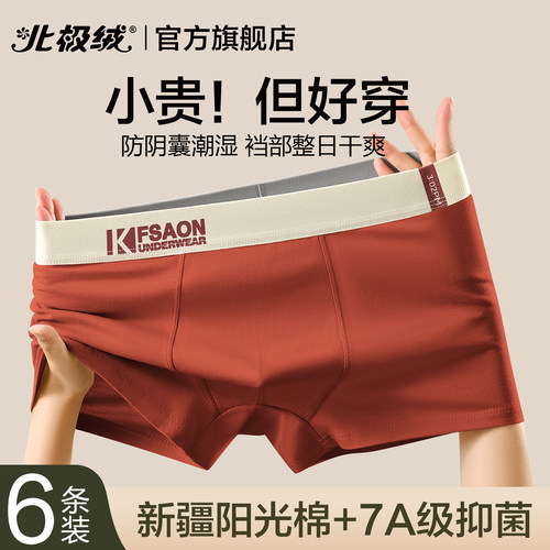 北极绒男士内裤纯棉抗菌运动短裤