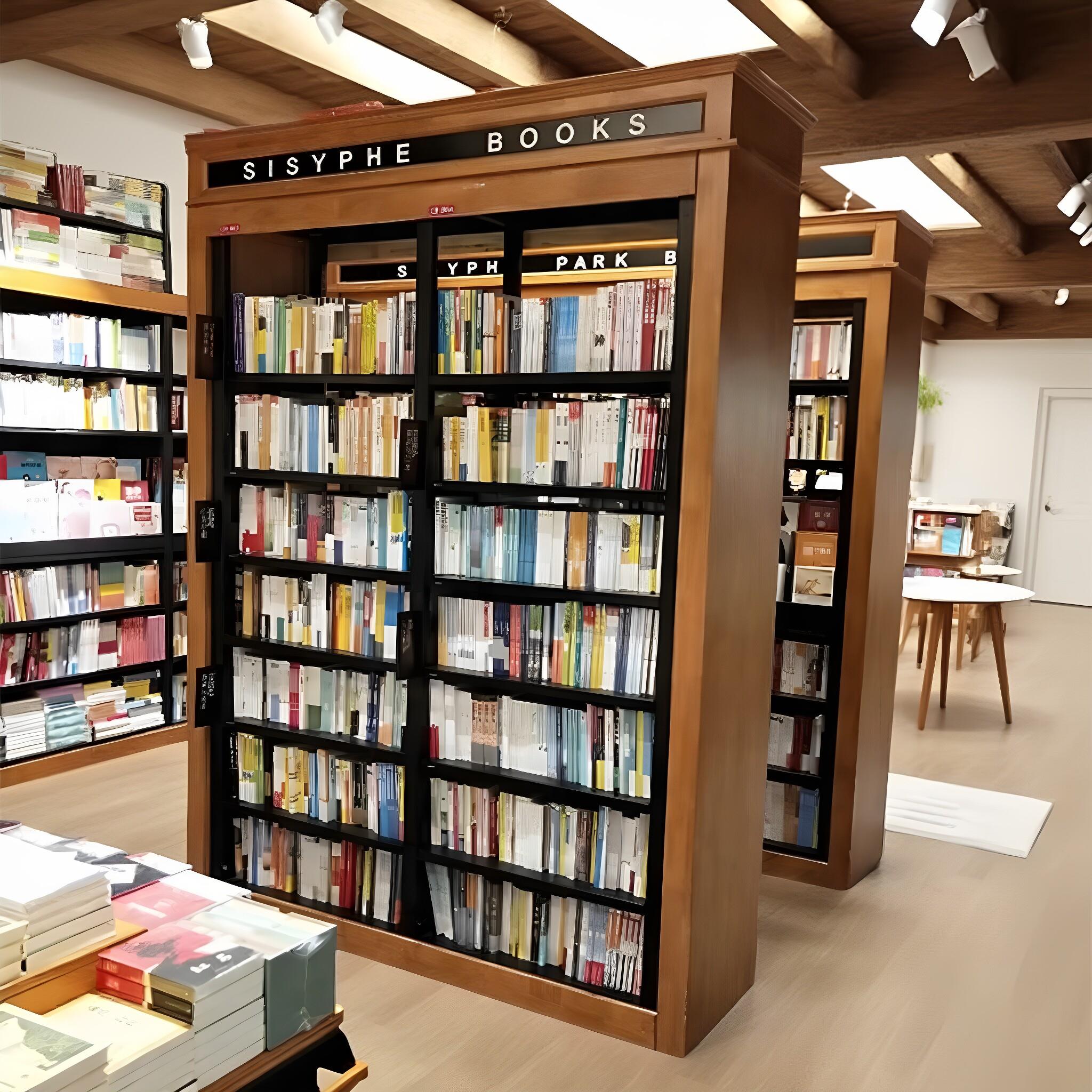 定制双面西西弗书架实木钢制落地一体靠墙书柜定制学校图书馆书店
