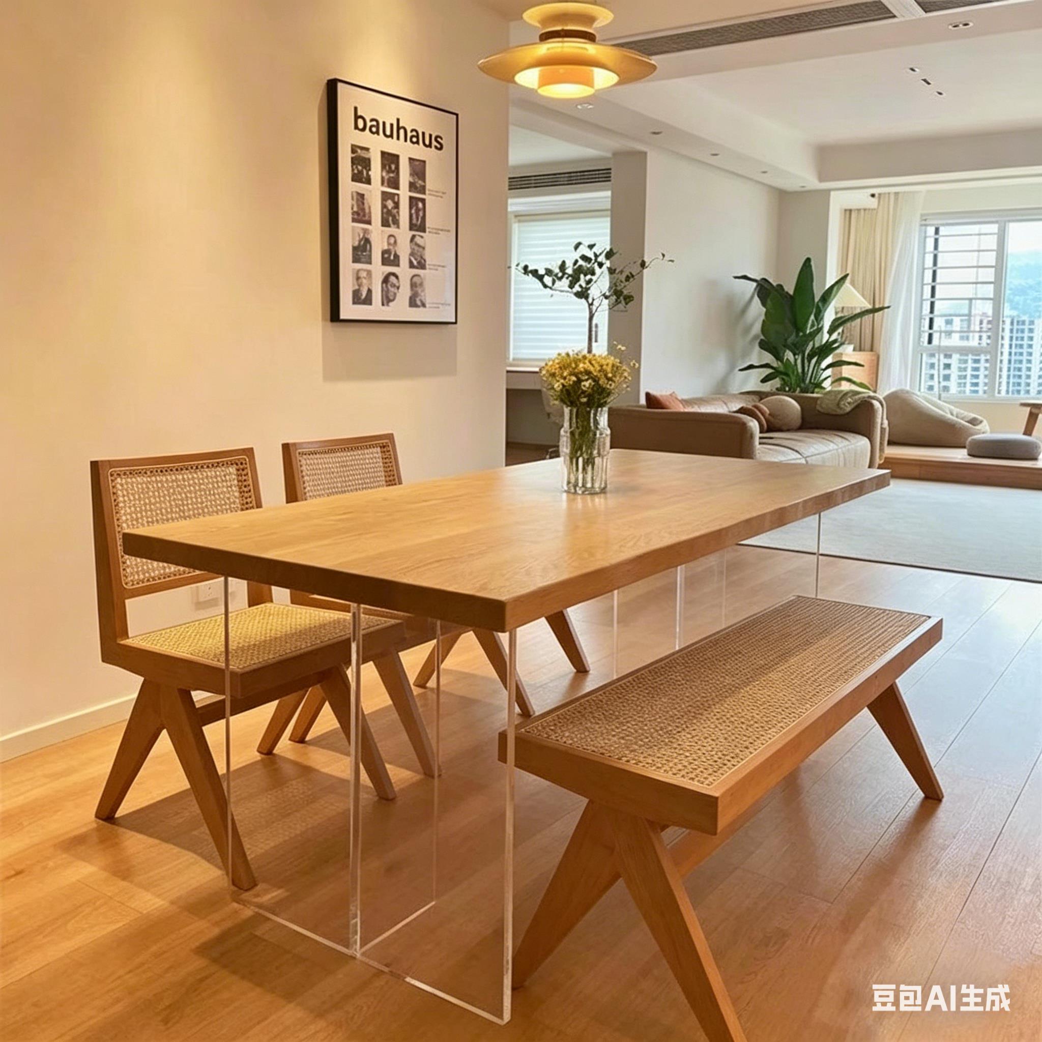 实木餐桌椅白蜡木家用长方形饭桌大板长条书茶桌悬浮压克力电脑桌