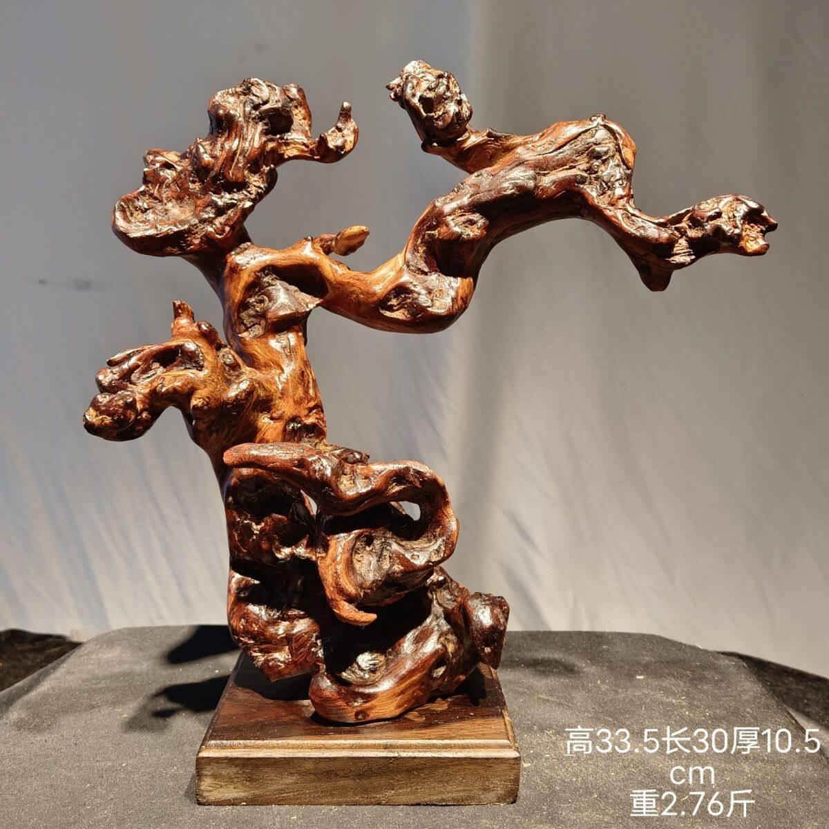 金丝红木根艺摆件家居办公博古架玄关艺术装饰品根雕抛光摆件树根