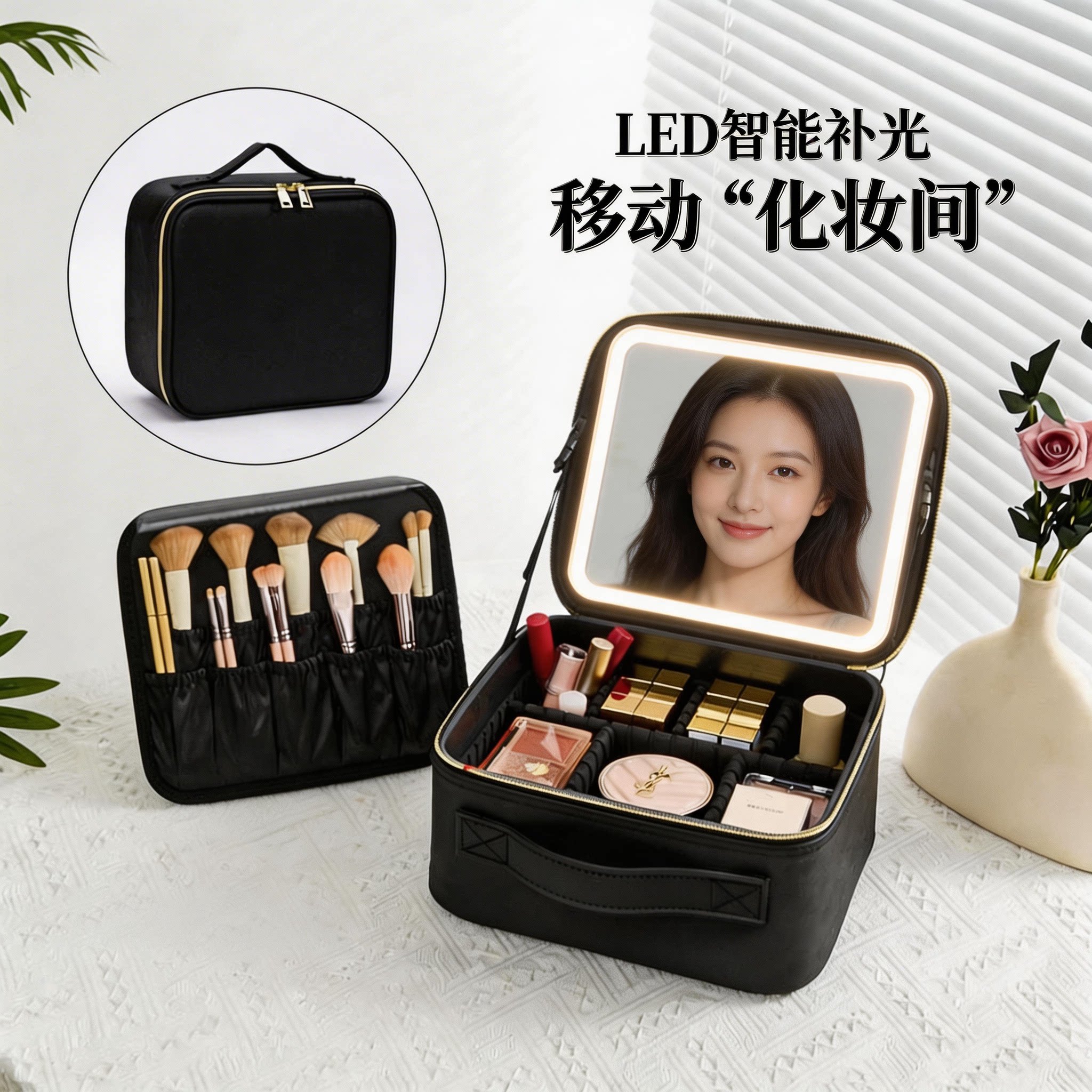 「贝约妮」2026新款化妆包女带镜子带灯护肤品美妆通勤收纳工具箱