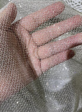 闪亮喷银烫金面料中硬diy婚纱面料布料背景布置网格亮闪闪网