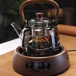 木把玻璃提梁壶家用小型电陶炉煮茶器烧水壶大容量保温玻璃茶壶
