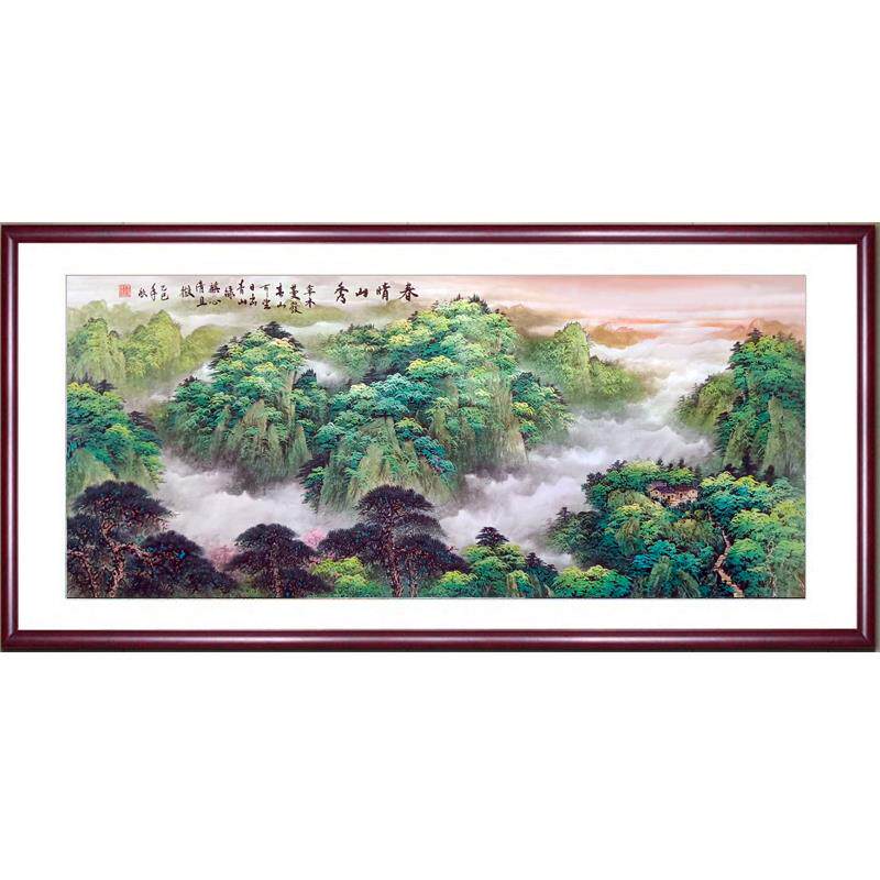 山水画客厅装饰画手绘旭日东升靠山画风景画招财中国画新中式国画