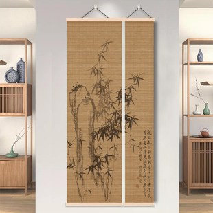 复古竹帘挂画进门玄关装 中式 饰画帘子书房茶室氛围布置背景遮挡帘