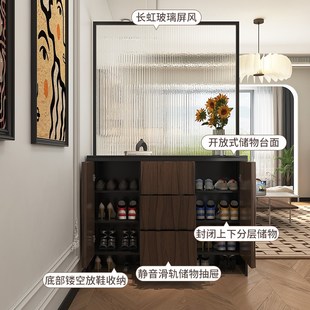 柜一体客厅玻璃屏风隔断柜挂衣储物收纳可定制 中古风入户玄关柜鞋