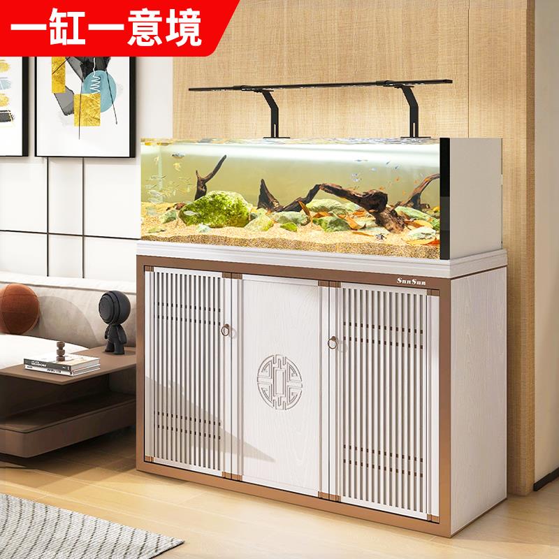 森森新中式极窄溪流缸客厅大型超白玻璃造景2025新款底滤鱼缸GZX