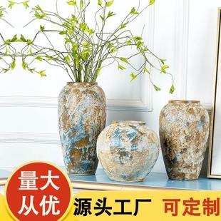饰品插花干花陶罐花瓶三件套 复古桌面摆件陶瓷工艺品家居酒店装