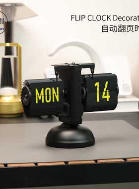 新款简约日历翻页时钟桌面时尚装饰摆钟日式轻奢智能万年历翻页钟
