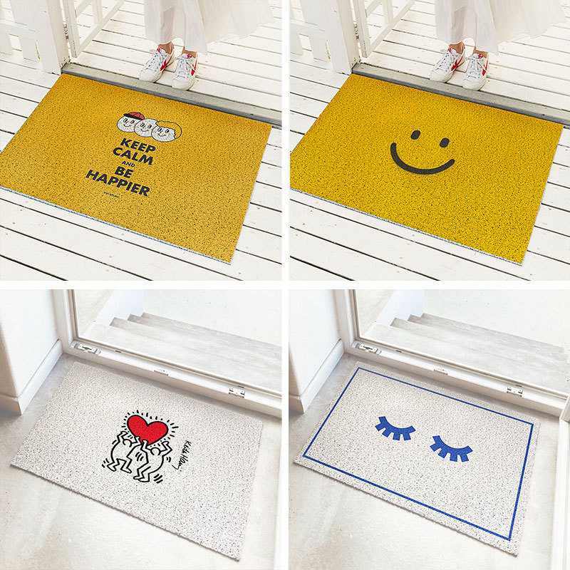 卡通黄色笑脸丝圈进门地垫入户进户门防滑蹭土门垫脚垫家用可裁剪