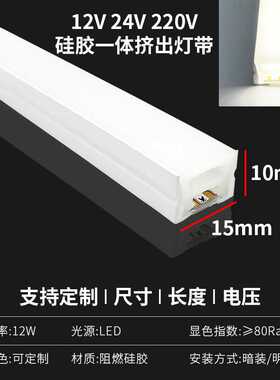 led柔性硅胶一体灯带条15*10mm软套管12v24v220V嵌入式线形灯带槽