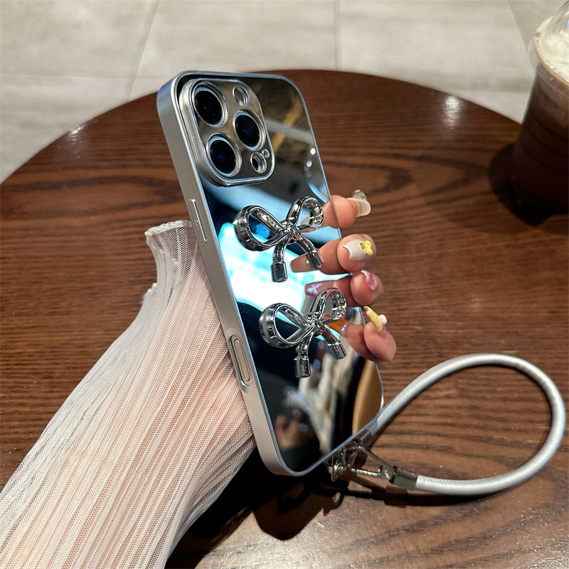 镜面补妆蝴蝶结iPhone17promax手机壳16pro带镜子14适用苹果11女个性13简约12promax电镀15pro全包防摔保护套