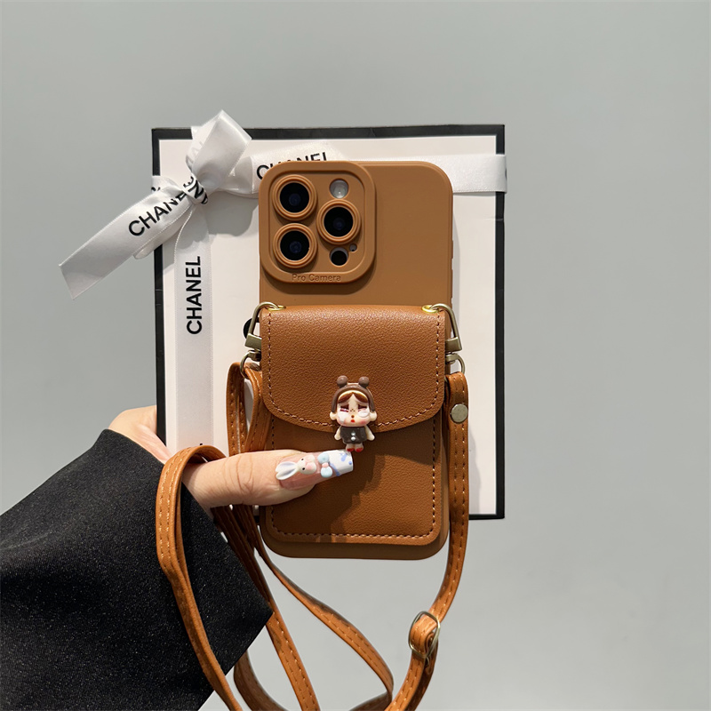 棕色哭娃卡包手机壳斜跨