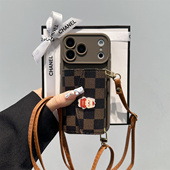 复古方格小熊卡包适用荣耀500手机壳荣耀win新款 6外壳 power2斜跨挂绳400 300pro支架200创意100全包magic8