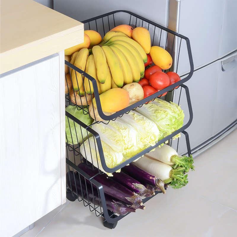 贺里厨房蔬菜篮置物架多层落地蔬果收纳筐水果收纳架家用带轮架子