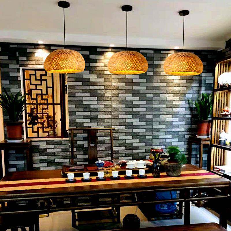 藤艺吊圆形鸟巢阳房子草帽竹编灯创意田园式复古台三德士照餐厅灯