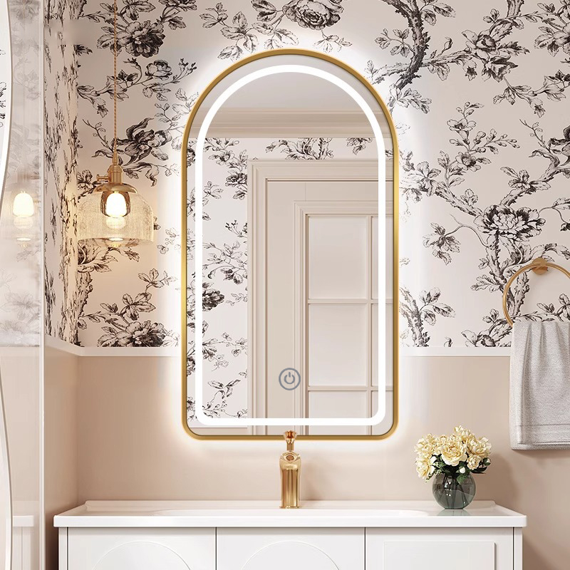 led三色光壁挂浴室镜法式半圆拱门卫生间厕所洗面台梳妆镜挂墙式