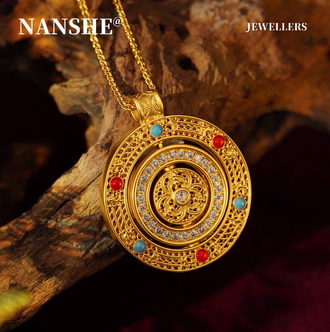 NANSHE「时轮」金环彩钻国潮吊坠时尚百搭高级感八宝福盘转动项链