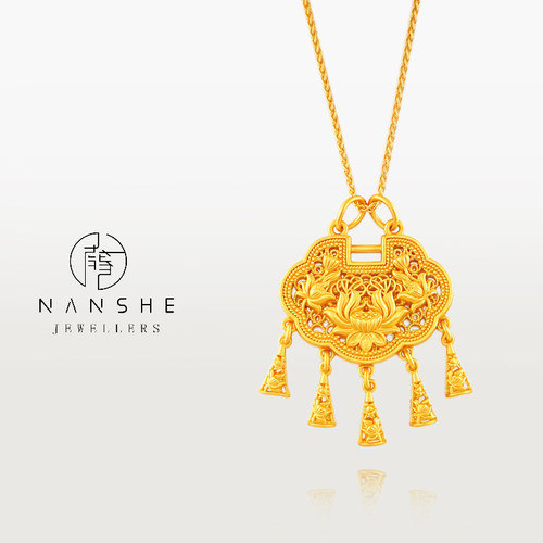 NANSHE/南奢 国风立体莲花流苏锁吊坠项链L2108