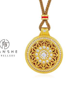 NANSHE/南奢 如意绳古法金花丝白钻镶嵌点钻八宝罗盘项链 L943