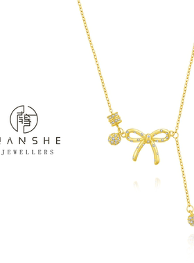 NANSHE/南奢 中古金色点钻蝴蝶结项链气质 L1412