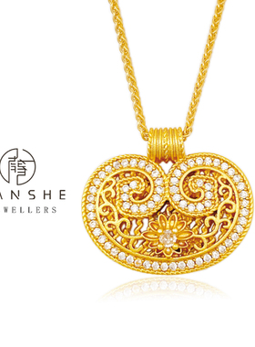 NANSHE/南奢 如意锁吊坠古法妙莲锁包小胖锁镂空花丝项链L973