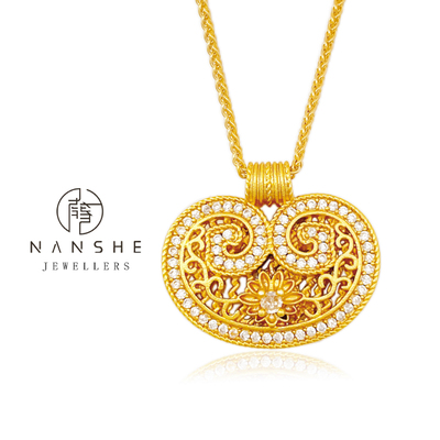 NANSHE/南奢 如意锁吊坠古法妙莲锁包小胖锁镂空花丝项链L973