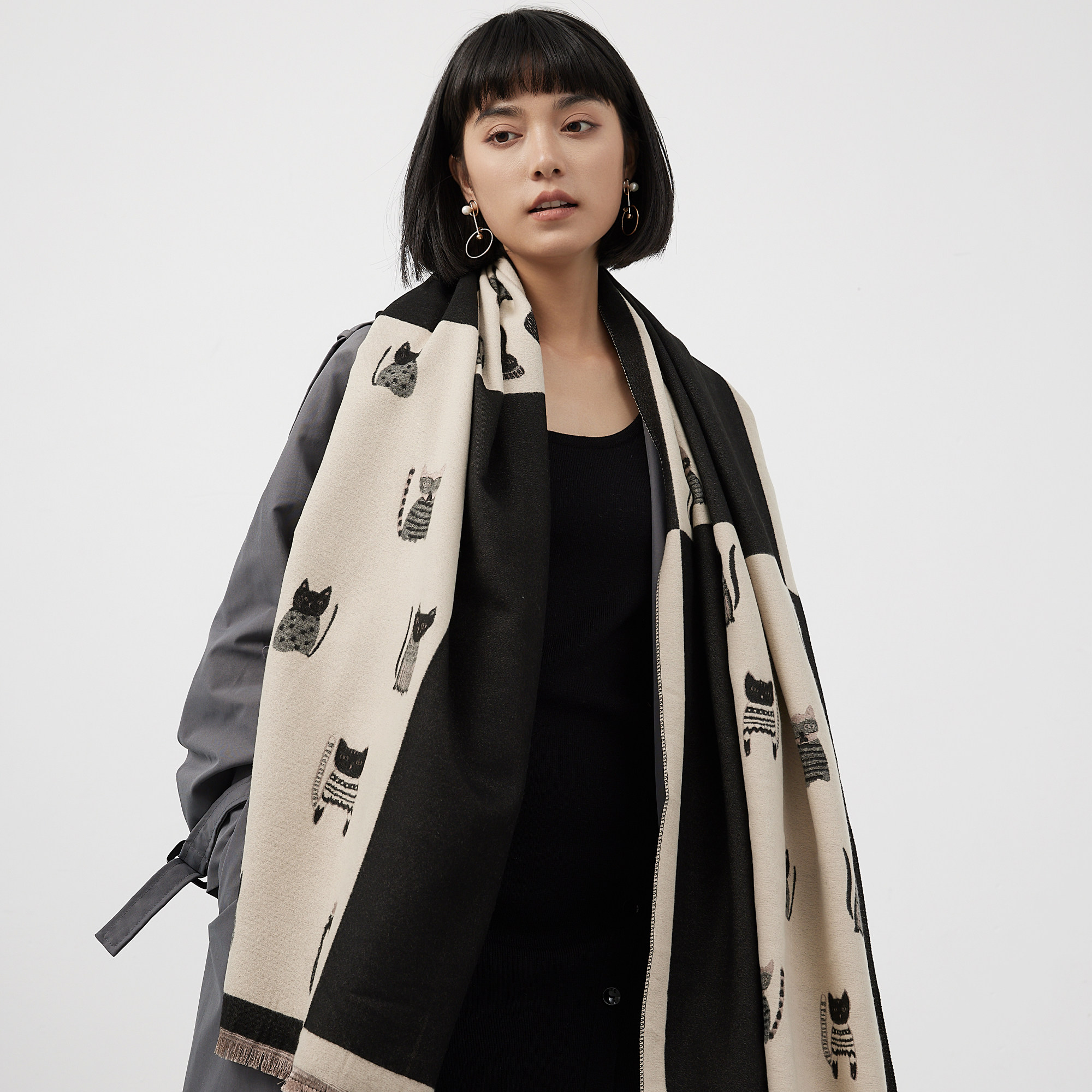 学院风猫咪仿羊绒围巾女秋冬季可爱高级感加厚保暖两用披肩围脖,服饰配件/皮带/帽子/围巾,围巾/丝巾/披肩,淘宝优惠券,粉丝福利购,淘宝优惠卷