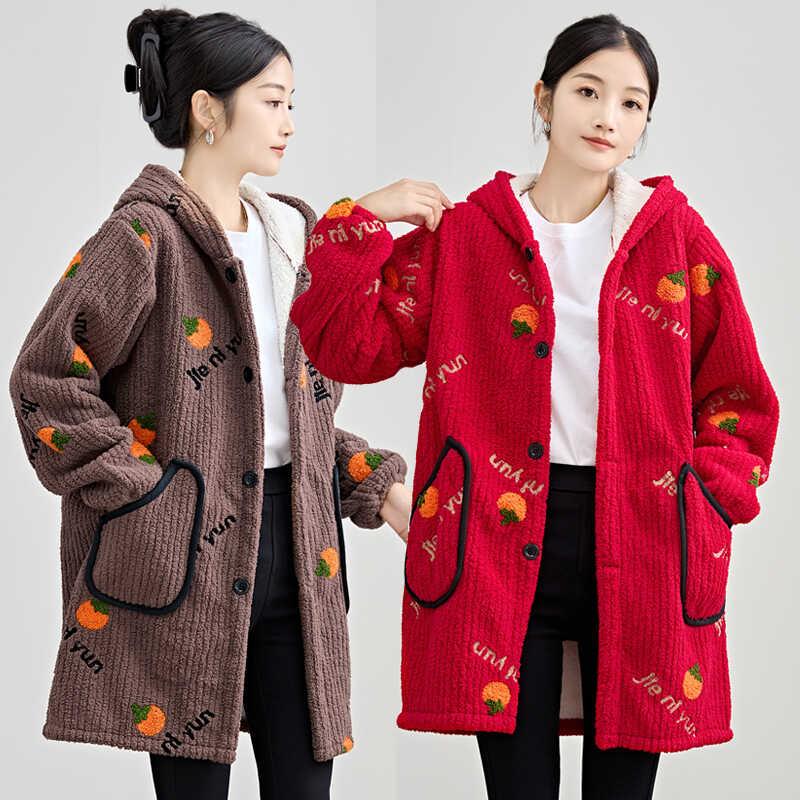 罩衣女新款冬季加绒加厚围裙家用厨房长袖工作服外套大人时尚洋气