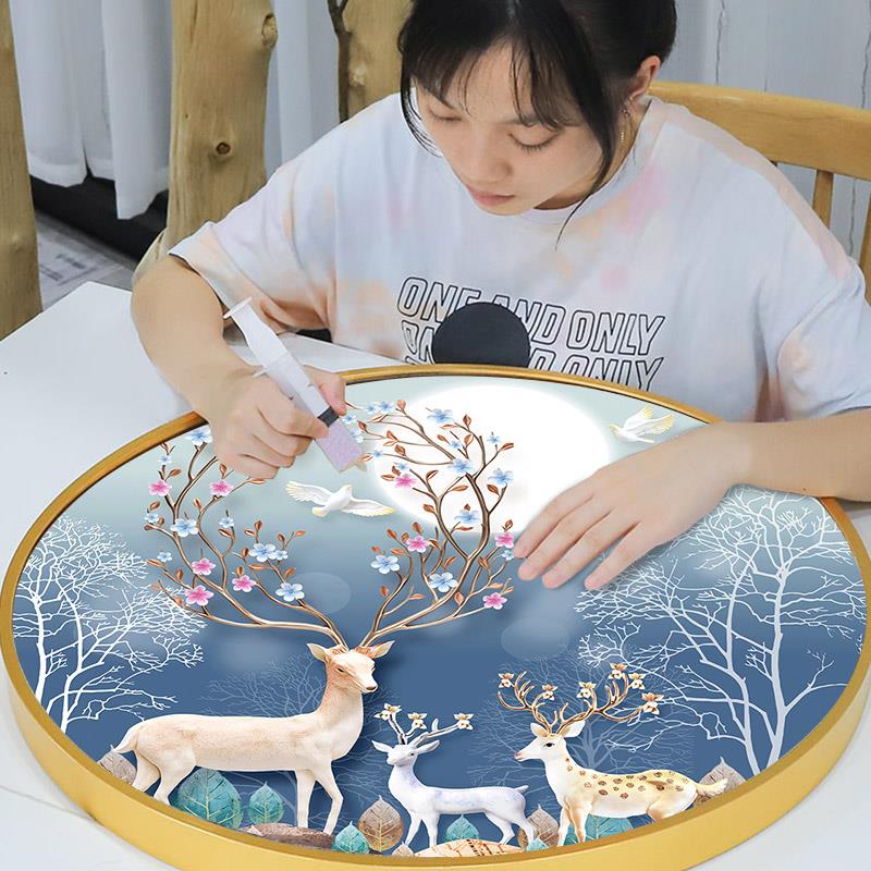 5D钻石画2023新款满钻麋鹿客厅全贴水晶点砖石贴画贴钻十字绣2024