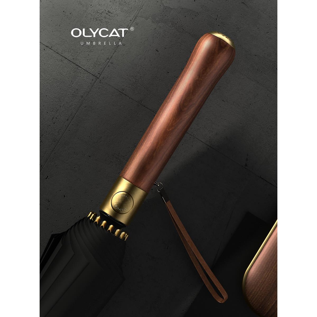 英伦轻奢复古木柄16骨加粗伞骨结实暴雨专用防风男士长柄双人雨伞