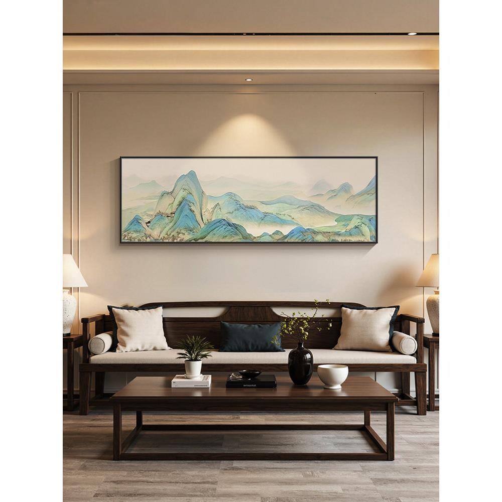 千里江山图挂画新中式客厅沙发背景墙上装饰画办公室山水画靠山图