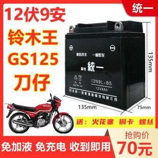 适用铃木王GS/GN125钻豹银豹男士摩托车统一免维护蓄电池12V9A