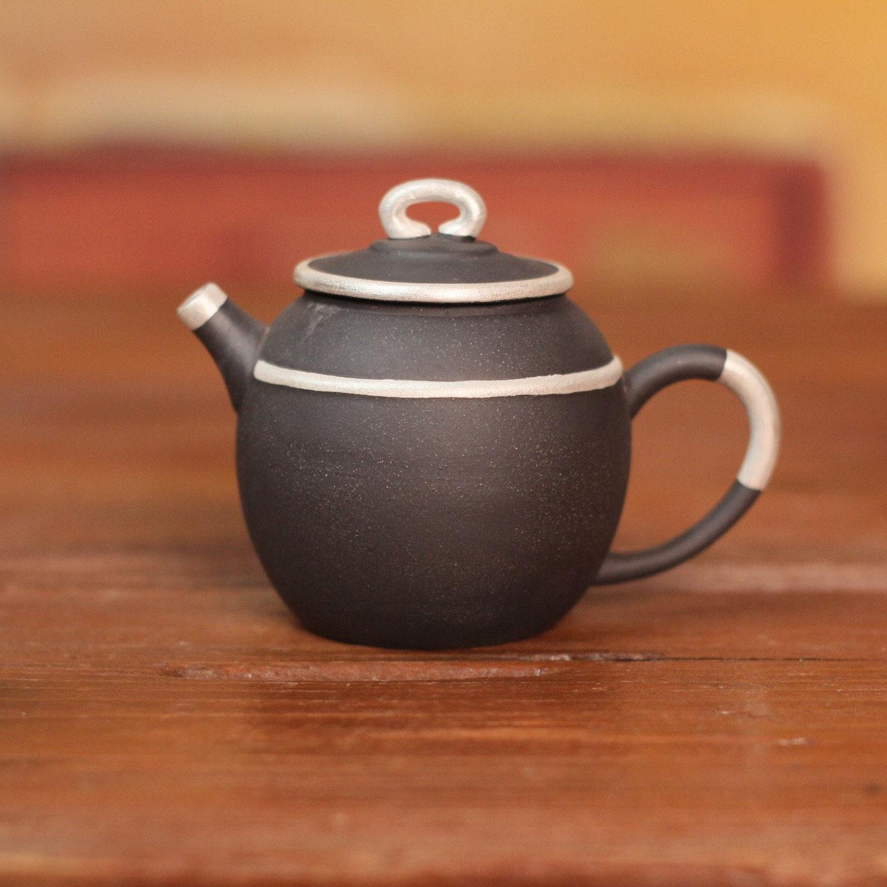 高端款.描银圆满壶 原矿老岩泥四方紫砂泡茶壶家用陶瓷茶具小容量