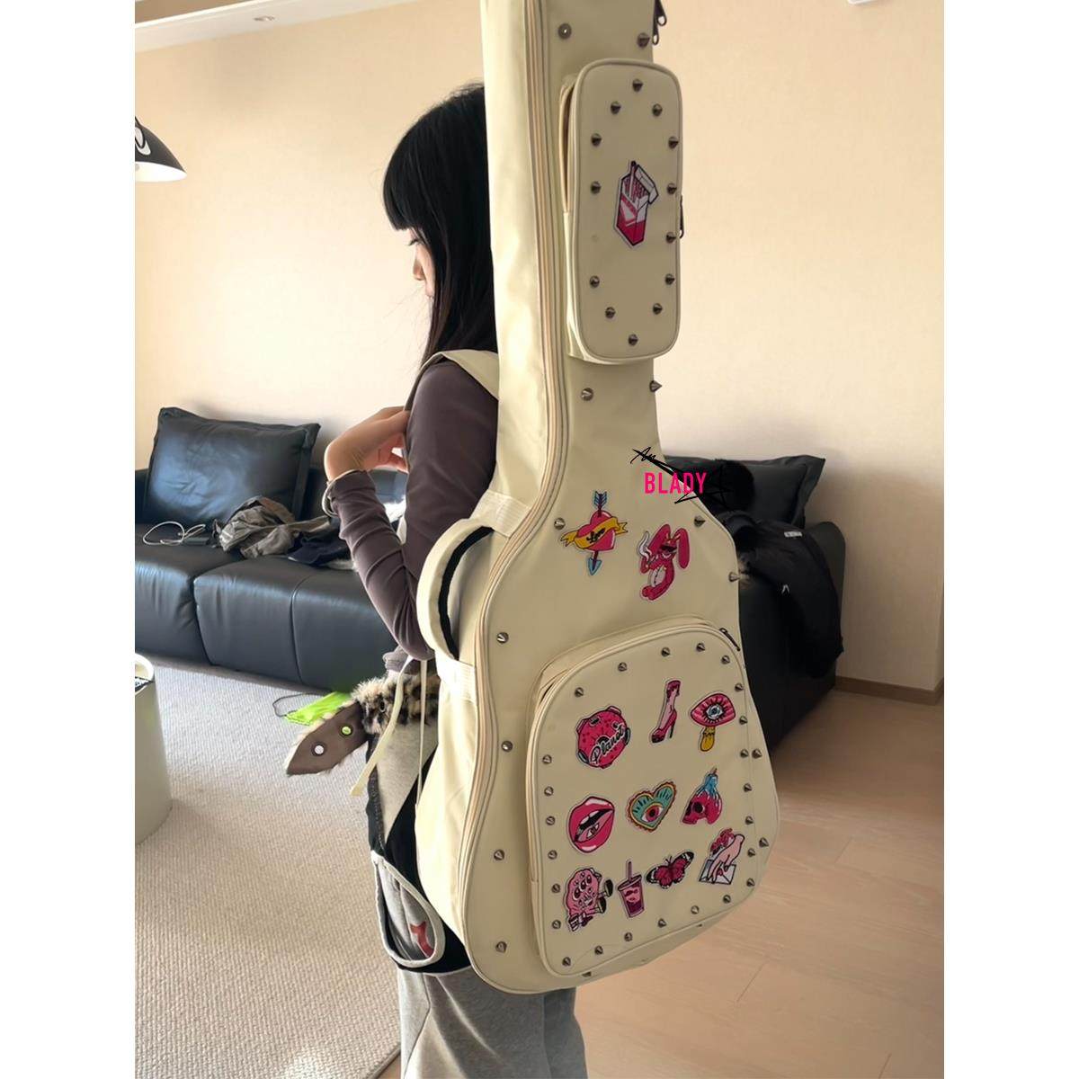 [香烟兔]吉他包个性化朋克铆钉41英寸原声吉他电吉他低音加厚钢琴