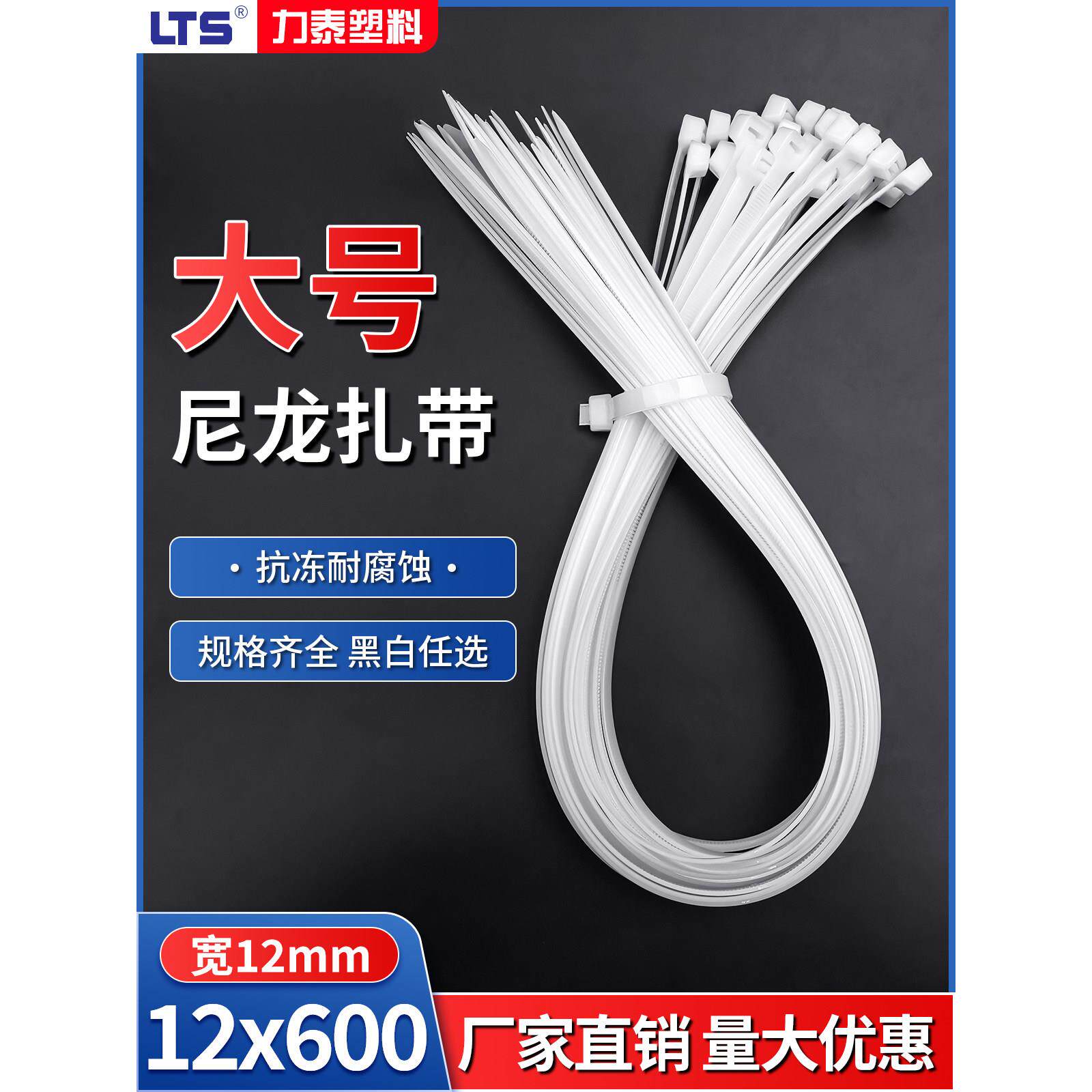 易扣带子12*600mm宽12mm自锁塑料密封线扣尼龙电缆扎带