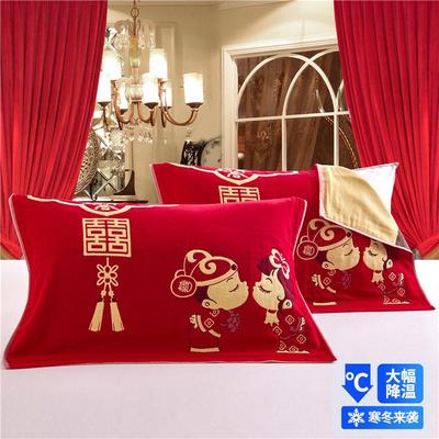 枕巾一对装纯棉结婚喜庆加厚六层纱布全棉新婚婚庆红色陪嫁枕头巾