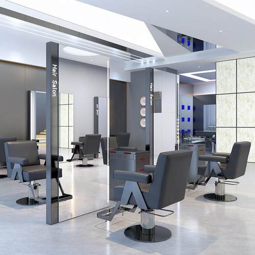 网红理髲店镜子发廊专用烫染落地镜时尚美发店不锈钢剪发双面镜台