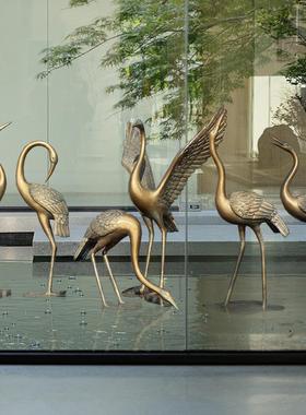 彷铜仙鹤抽象雕塑玻璃钢庭院大型水池装饰园林景观小品丹顶鹤摆件
