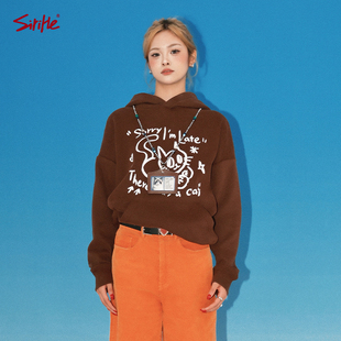 【SiriHe】2025年新款设计师款小猫迟到重磅加绒连帽卫衣男女同款