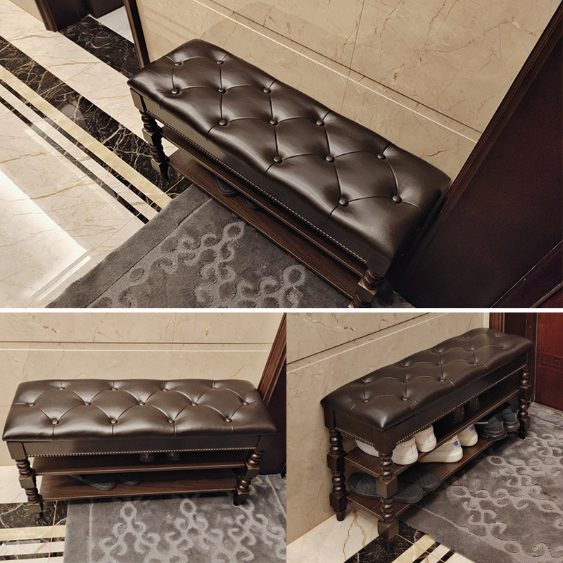 美式实木换鞋凳玄关储物鞋架家用门口可坐穿鞋凳入户收纳沙发凳