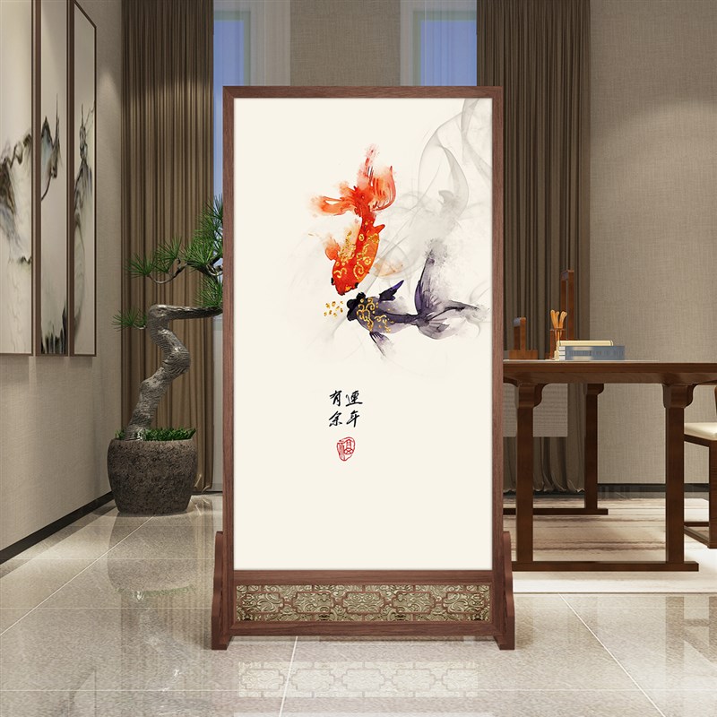 新中式实木屏风客厅玄关入户遮挡隔断简约移动布艺座屏