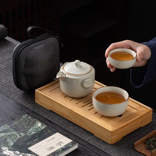 旅行茶具 汝窑快客杯一壶二杯单个人专用泡茶壶茶杯简易露营便携式