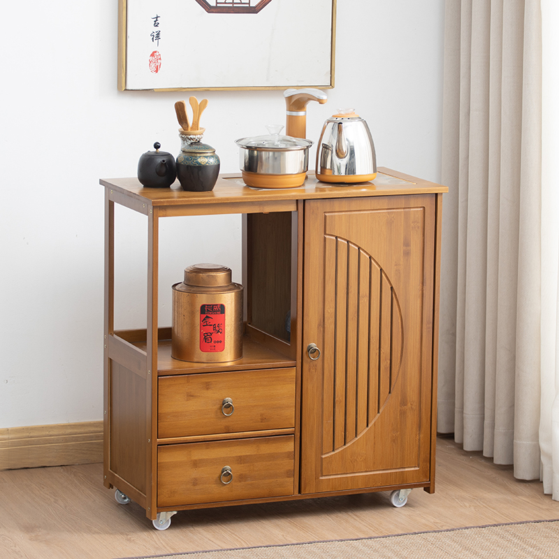 【新品】茶水架茶桌简约茶台楠竹茶柜边柜可移动经济型水桶置物架