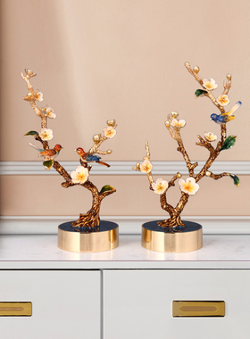 新中式珐琅彩喜上眉梢摆件客厅桌面时尚装饰品酒柜玄关摆放工艺品